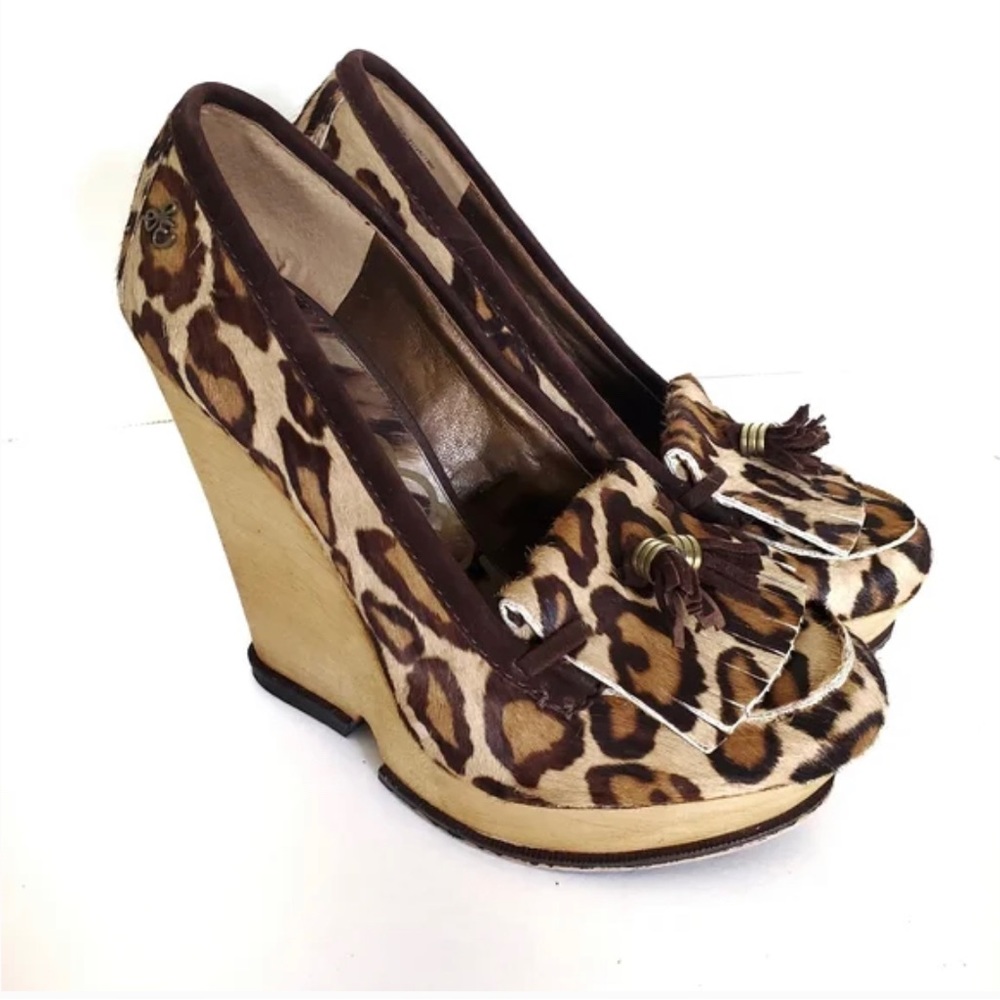 SAM EDELMAN Wesley Brahma Calf Hair Leopard Wedge Platform  
Size: 8M